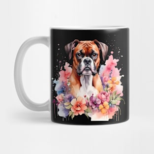 A boxer dog decorated with beautiful watercolor flowers Mug